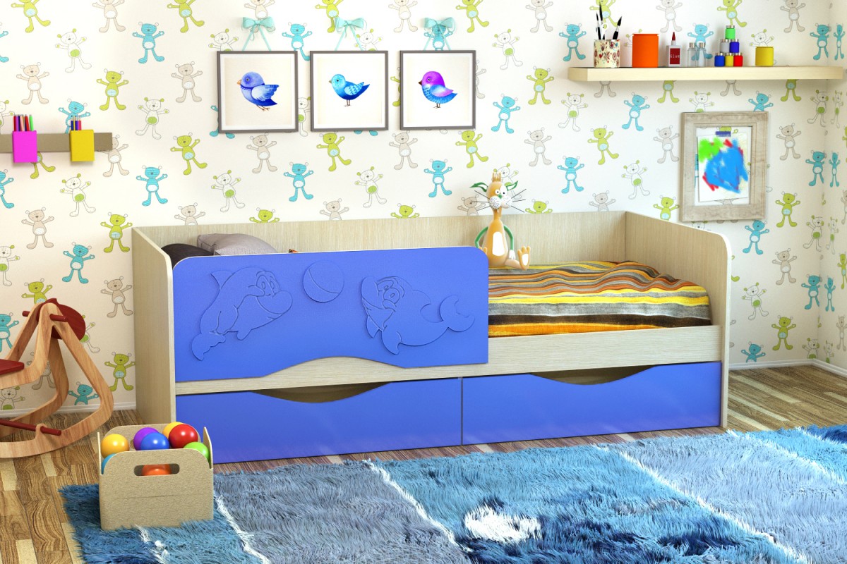 детская кровать дельфин синяя