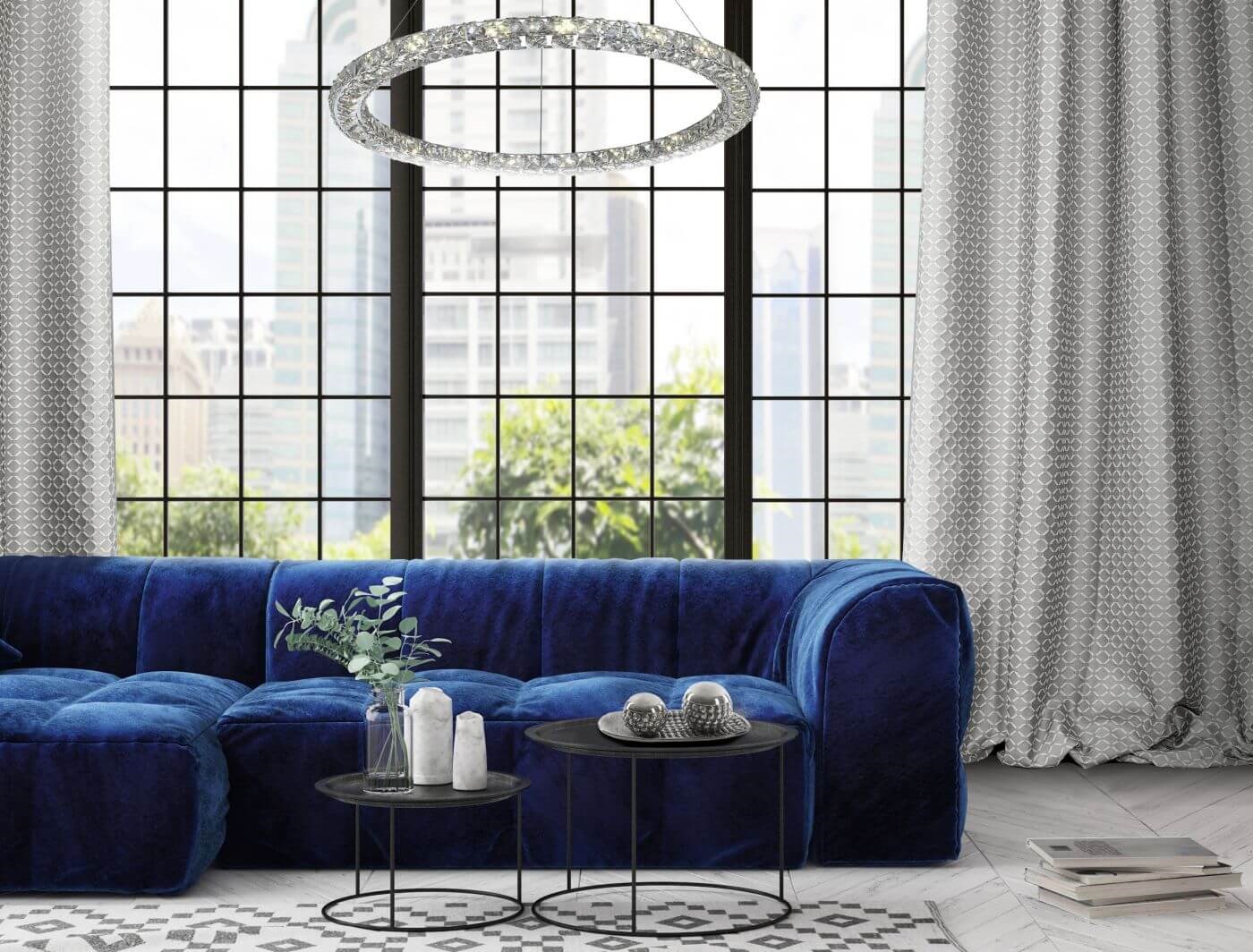 синий диван в столовой