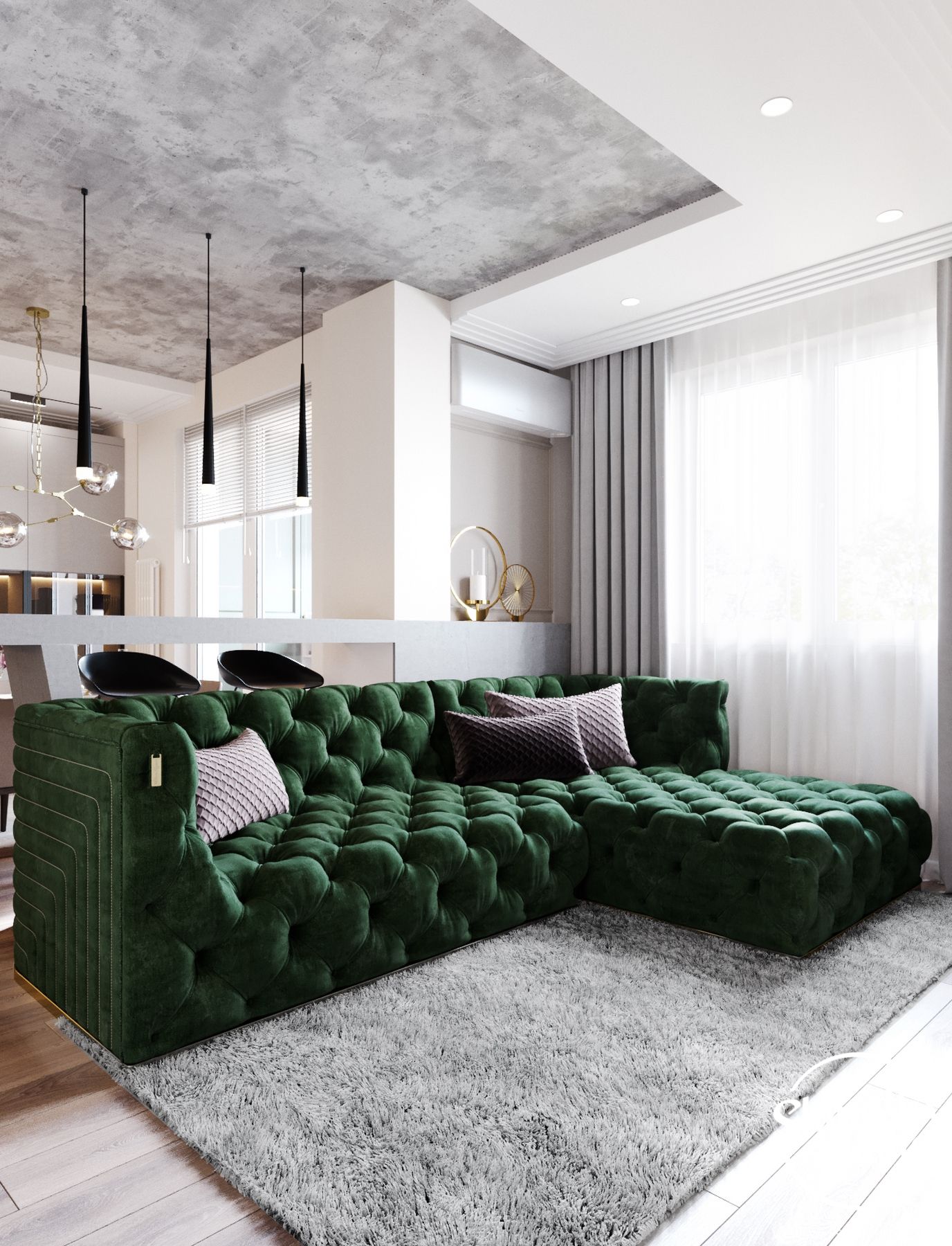 Интерьер с зеленым диваном: Зеленый диван в интерьере гостиной .