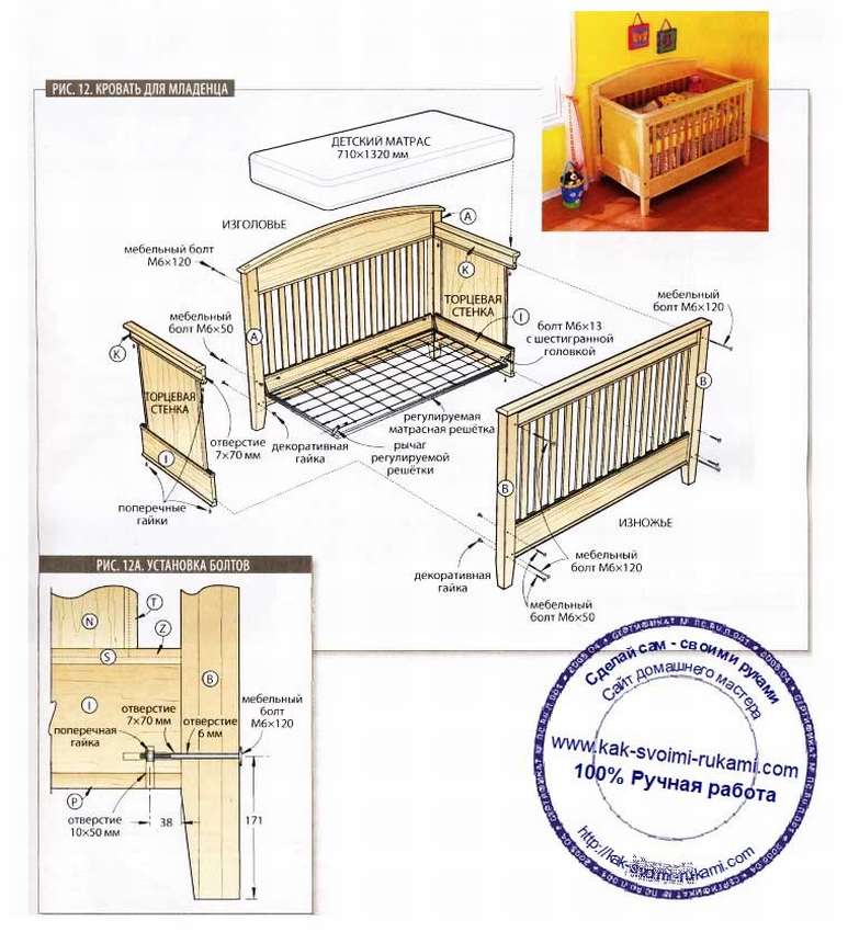 Размеры детской кроватки чертежи