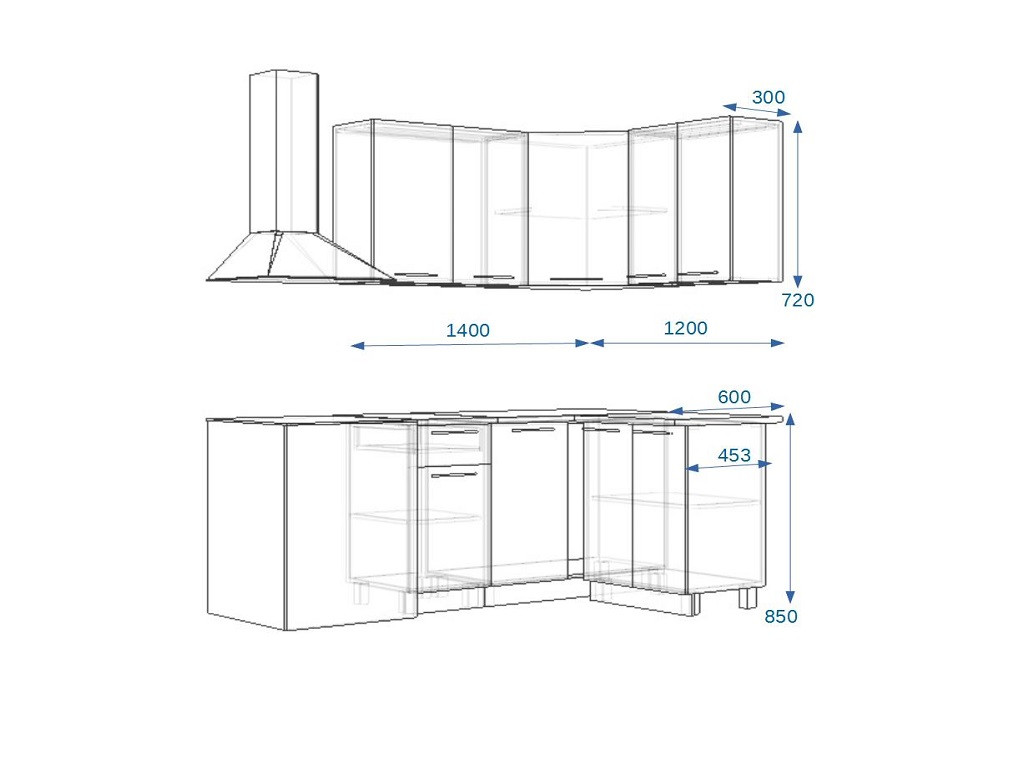 Угловой кухонный шкаф навесной размеры