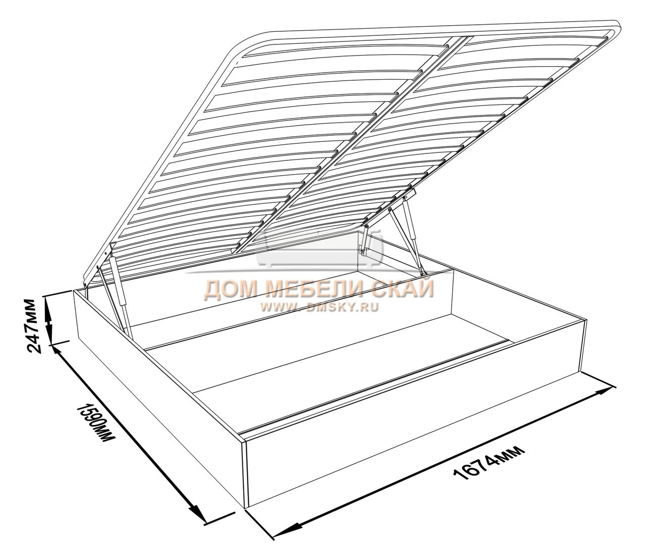 Чертеж кровати с подъемным механизмом 160х200 схема