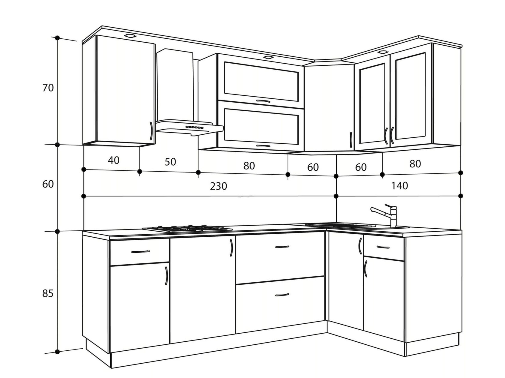 размеры навесных шкафов в кухне