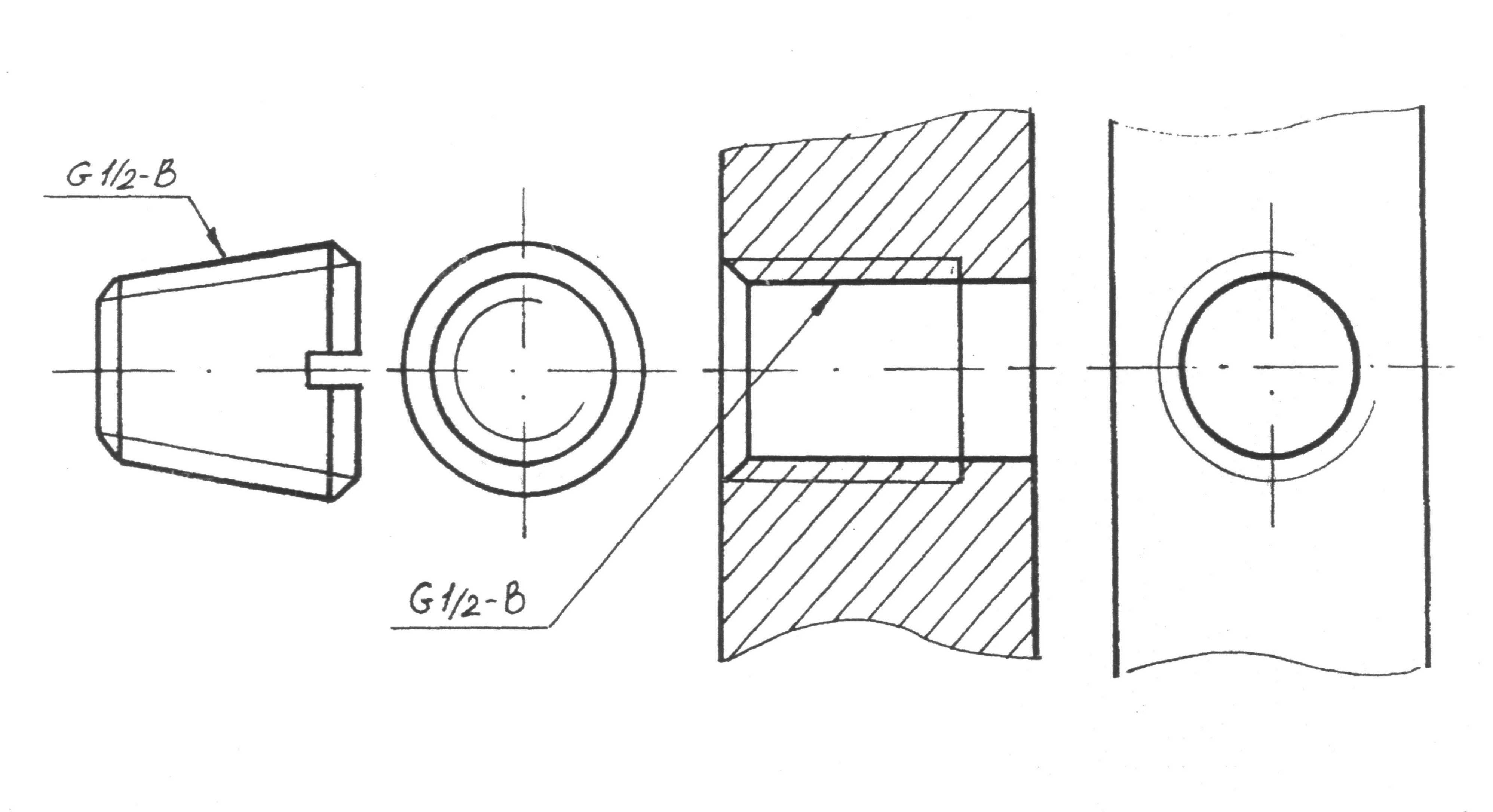 Чертеж внутренней конической резьбы