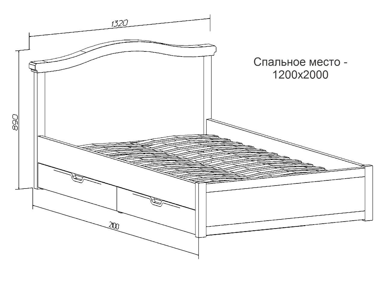 чертеж кровати 2х спальной кровати