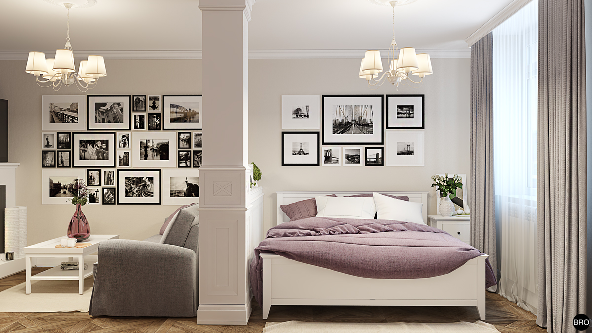 Интерьер однокомнатной квартиры с кроватью и диваном реальные фото