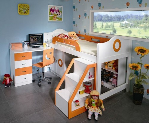 Детская кровать-чердак со шкафом и игровой зоной