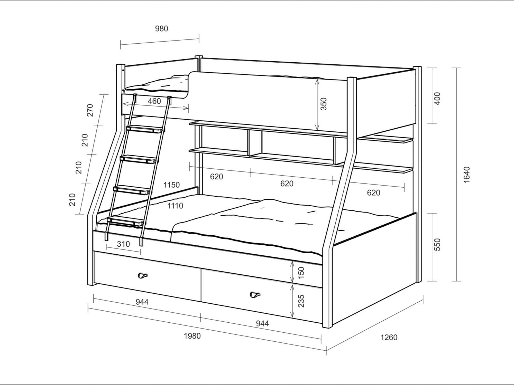 Двухъярусная кровать размеры чертеж